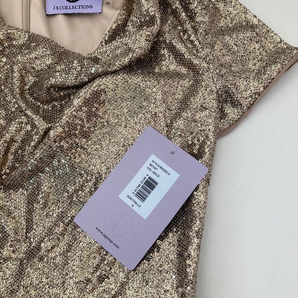 JS COLLECTIONS Cowl Neck Sequin Gown - Picture 9 of 12